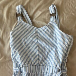 Tahari Girls Light Blue and White Striped Jumpsuit